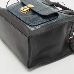 Pre Owned Balenciaga Black/Navy Blue Leather and Lizard Padlock All Afternoon Tote