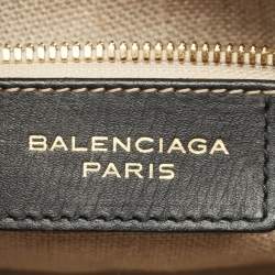 Pre Owned Balenciaga Black/Navy Blue Leather and Lizard Padlock All Afternoon Tote