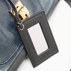 Pre Owned Balenciaga Black/Navy Blue Leather and Lizard Padlock All Afternoon Tote