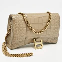 Balenciaga Beige Croc Embossed Leather XS Hourglass Wallet on Chain
