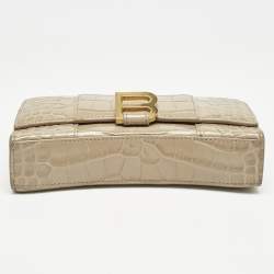 Balenciaga Beige Croc Embossed Leather XS Hourglass Wallet on Chain