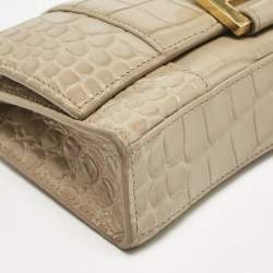 Balenciaga Beige Croc Embossed Leather XS Hourglass Wallet on Chain