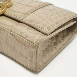 Balenciaga Beige Croc Embossed Leather XS Hourglass Wallet on Chain