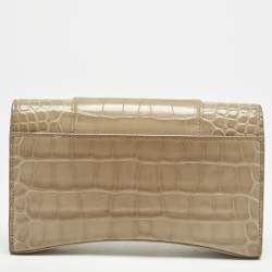 Balenciaga Beige Croc Embossed Leather XS Hourglass Wallet on Chain