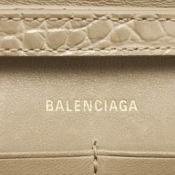 Balenciaga Beige Croc Embossed Leather XS Hourglass Wallet on Chain