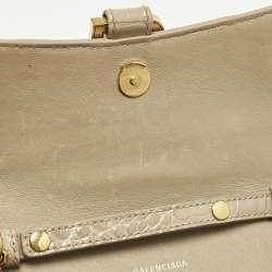 Balenciaga Beige Croc Embossed Leather XS Hourglass Wallet on Chain