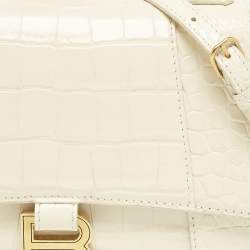 Balenciaga Cream Croc Embossed Leather Small Hourglass Top Handle Bag