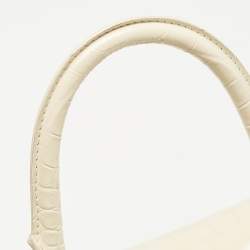 Balenciaga Cream Croc Embossed Leather Small Hourglass Top Handle Bag