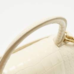 Balenciaga Cream Croc Embossed Leather Small Hourglass Top Handle Bag