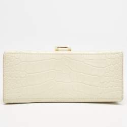 Balenciaga Cream Croc Embossed Leather Small Hourglass Top Handle Bag