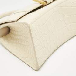 Balenciaga Cream Croc Embossed Leather Small Hourglass Top Handle Bag
