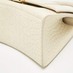 Balenciaga Cream Croc Embossed Leather Small Hourglass Top Handle Bag