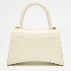 Balenciaga Cream Croc Embossed Leather Small Hourglass Top Handle Bag