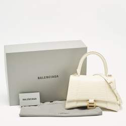 Balenciaga Cream Croc Embossed Leather Small Hourglass Top Handle Bag
