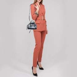 Balenciaga Navy Blue Croc Embossed Leather Mini Neo Classic City Tote