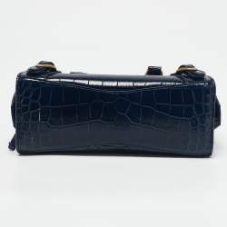 Balenciaga Navy Blue Croc Embossed Leather Mini Neo Classic City Tote