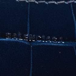 Balenciaga Navy Blue Croc Embossed Leather Mini Neo Classic City Tote