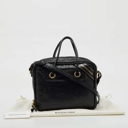 Balenciaga Black Crackle Leather Small Blanket Square Bag