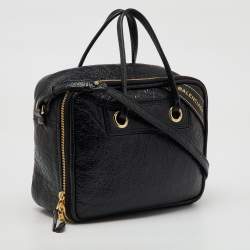 Balenciaga Black Crackle Leather Small Blanket Square Bag
