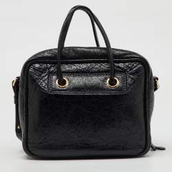 Balenciaga Black Crackle Leather Small Blanket Square Bag