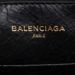 Balenciaga Black Crackle Leather Small Blanket Square Bag