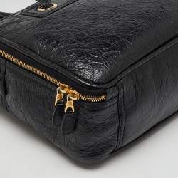 Balenciaga Black Crackle Leather Small Blanket Square Bag