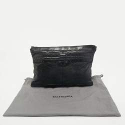 Balenciaga Black Leather Arena Classic Clip M Clutch