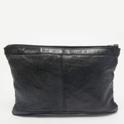 Balenciaga Black Leather Arena Classic Clip M Clutch