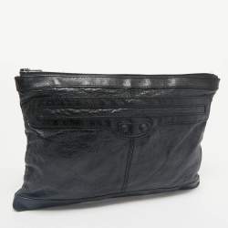 Balenciaga Black Leather Arena Classic Clip M Clutch