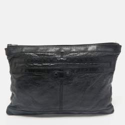 Balenciaga Black Leather Arena Classic Clip M Clutch