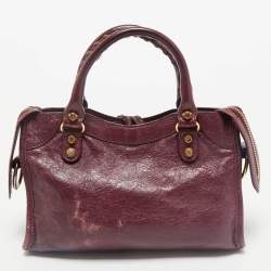 Balenciaga Burgundy Leather Mini Classic City Bag