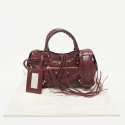 Balenciaga Burgundy Leather Mini Classic City Bag