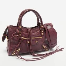 Balenciaga Burgundy Leather Mini Classic City Bag