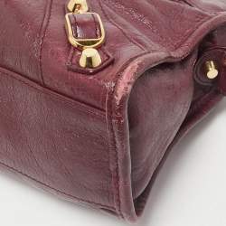 Balenciaga Burgundy Leather Mini Classic City Bag