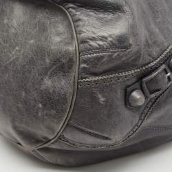  Balenciaga Grey Leather Giant Brogue Pompon Hobo