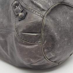  Balenciaga Grey Leather Giant Brogue Pompon Hobo