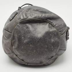  Balenciaga Grey Leather Giant Brogue Pompon Hobo