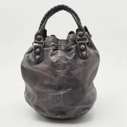  Balenciaga Grey Leather Giant Brogue Pompon Hobo
