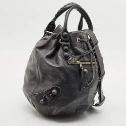  Balenciaga Grey Leather Giant Brogue Pompon Hobo