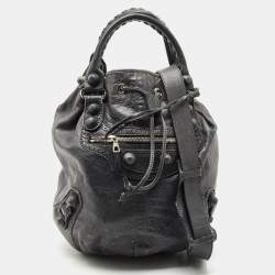  Balenciaga Grey Leather Giant Brogue Pompon Hobo