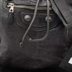  Balenciaga Grey Leather Giant Brogue Pompon Hobo