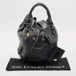  Balenciaga Grey Leather Giant Brogue Pompon Hobo