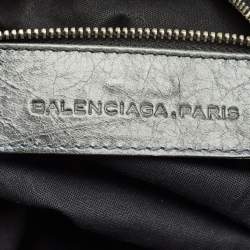  Balenciaga Grey Leather Giant Brogue Pompon Hobo