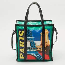Balenciaga Multicolor Paris Print Leather Small Bazar Shopper Tote