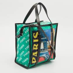 Balenciaga Multicolor Paris Print Leather Small Bazar Shopper Tote