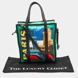 Balenciaga Multicolor Paris Print Leather Small Bazar Shopper Tote