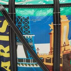 Balenciaga Multicolor Paris Print Leather Small Bazar Shopper Tote