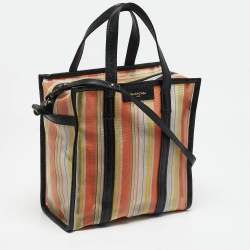 Balenciaga Multicolor Striped Mesh Nylon Small Bazar Shopper Tote