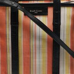Balenciaga Multicolor Striped Mesh Nylon Small Bazar Shopper Tote