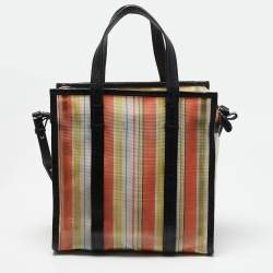 Balenciaga Multicolor Striped Mesh Nylon Small Bazar Shopper Tote